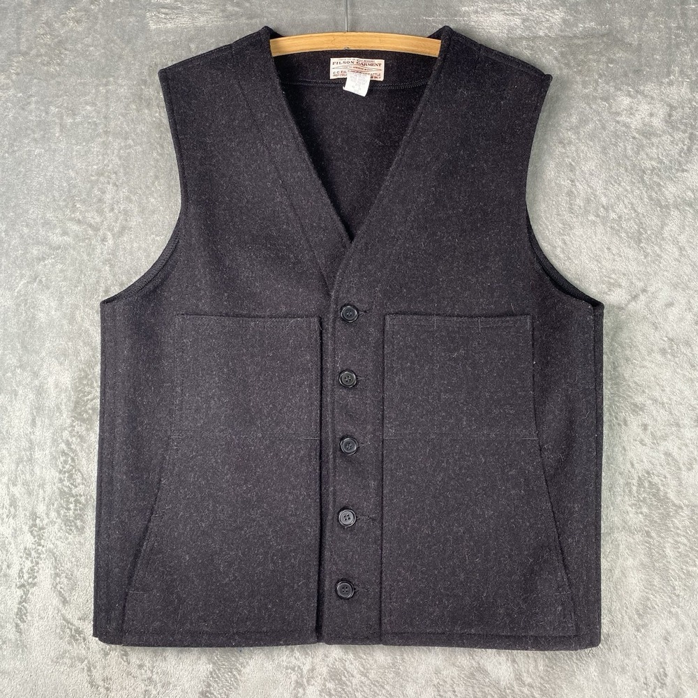 Filson Mackinaw Wool Vest Mens Size 46 Grey Pockets Made In USA Gorpcore 10055FJ